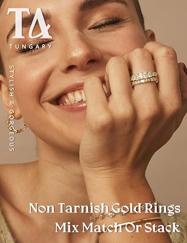 Tungary Gold Stackable Rings for Women Non Tarnish, Wedding Bands Set | Hypoallergenic 5 PCS Cubic Zirconia Ring Set, Promise Engagement Wedding Ring Stack, Trendy Statement Thumb Rings Size 5-10 - color: Dainty-14K Gold Plated