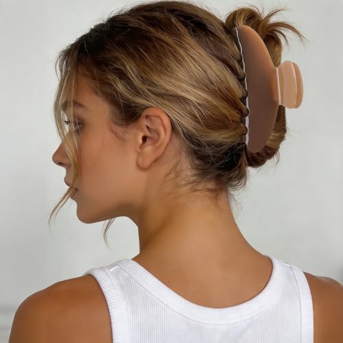 MAORULU Cute Claw Clip for Women – 4.3'' Large Acetate Hair Clips for Thick Thin Curly Long Hair, Durable Hair Clamps Non-slip Jaw Clip, Strong Hold, Stylish French Design (Light Brown) - color: Light Brown