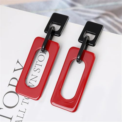 Boho Lightweight Retro Simple Acrylic Splicing Rectangle Earrings for Women Creative Exaggerated Statement Dangle Drop Earrings Jewelry - color: Black Red