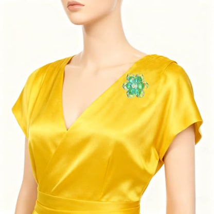 Crystal Flower Brooch Pin for Women Dress Suit Bag Hat Broochs Pins Christmas Brooch Pin Wedding Party Birthday Dance Jewelry Accessories - color: Yellow+Green Crystal Brooch Pin
