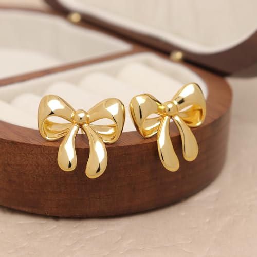 Jean Beau Chunky Gold Stud Earrings for Women Trendy Gold Plated Dangle Drop Prom Birthday Fashion Office Jewelry Gift - color: Gold Bow