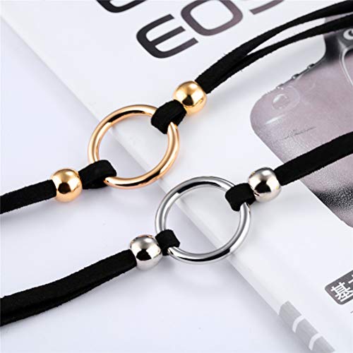 PAURO Women's Black Velvet Ribbon Choker Necklace for with Gold/Silver O | Stainless Steel,Classic Charm Jewelry - color: Round-Gold