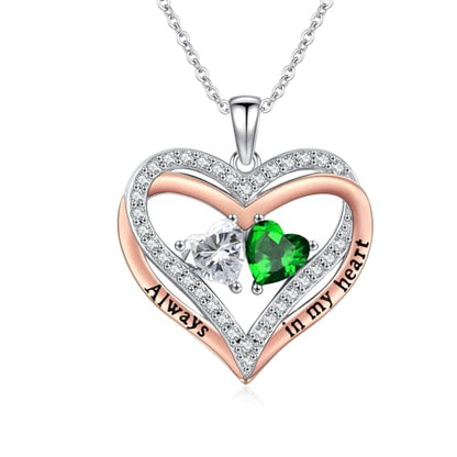 Heart Birthstone Necklace for Women 14K Rose Gold/White Gold Filled Overlapping Double Hearts Pendant Anniversary Valentine's Day Birthday Mother's Day Christmas Gifts for Wife Mom Daughter Her - color: 04-05-Apr-May Birthstone-A, style: Double-Layered Lo