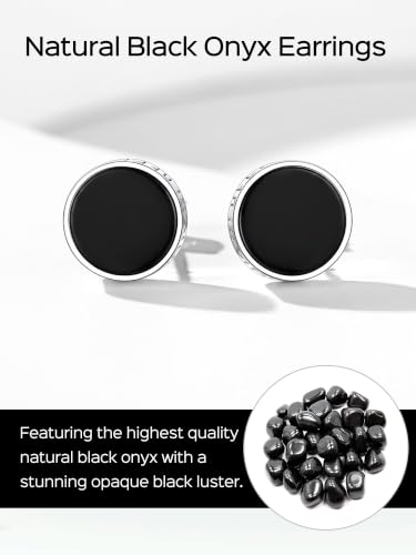 ChicSilver 925 Sterling Silver Viking Rune Natural Black Onyx Stud Earrings For Women Men - style: A: Side Runes-Silver 6mm