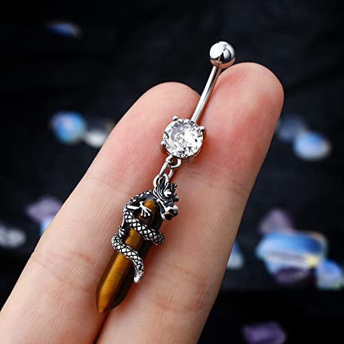 Halloween Belly Button Ring 14G Dragon Dangle Belly Ring Burn Silver Navel Piercing Jewelry Purple Belly Button Piercing - color: Tiger-Eye