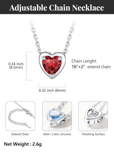 Silvora Heart/Round Birthstone Necklace for Women, Sparkling Crystal Pendant, Dainty Birth Month Jewelry, Adjustable 16"+2" Chain - color: Silver, style: January Heart