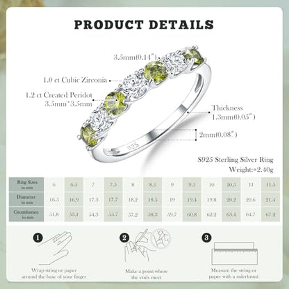 3.5mm Stackable Rings S925 Sterling Silver Created Birthstone & Cubic Zirconia Ring for Women Wedding Bands Anniversary Birthday Jewelry Size 6 to 10(with Box) - color: 08-Created Peridot & CZ-Aug