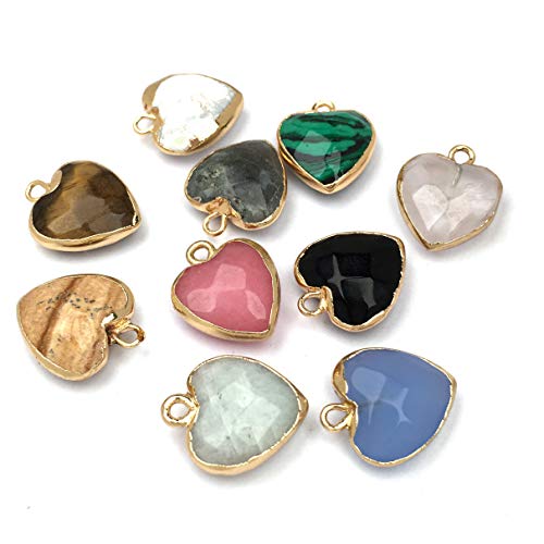 QSLLER 8 PCS Heart Shaped Natural Stone Pendants Healing Chakra Reiki Love Stone Charm Bulk for Jewelry Making - color: Mixed Colors