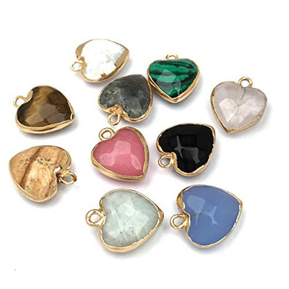 QSLLER 8 PCS Heart Shaped Natural Stone Pendants Healing Chakra Reiki Love Stone Charm Bulk for Jewelry Making - color: Mixed Colors