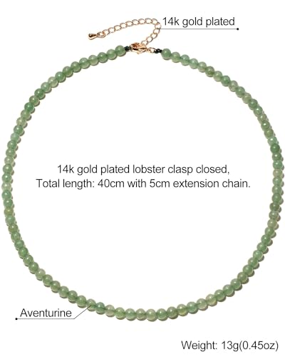 Simple 4mm Gemstones and Crystals Choker Necklace Unisex 16"-18" | Necklaces for Women Men, Adjustable, 40-45 cm Chain Length, Handmade, Spiritual Gemstones, Positive Energy, Daily Wear - style: Aventurine