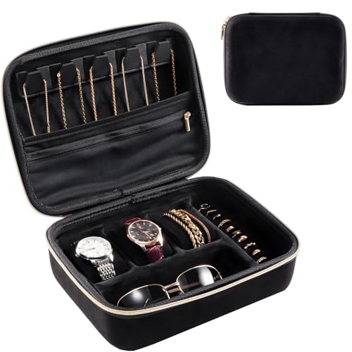 ProCase Mens Travel Jewelry Case, Jewelry Box & Organizer for Men -Black | Extra Large 3-Slot Case for Watches, Necklaces, Rings & Bracelets, Zippered Organizer Bag - color: Black, size: Extra Large