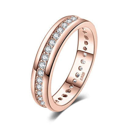 JewelryPalace Cubic Zirconia Eternity Wedding Bands For Women, 14K Yellow Rose Gold Plated 925 Sterling Silver Anniversary Promise Rings for Her, CZ Simulated Diamond Wedding Ring Jewelry Channel Set - color: 3-Rose Gold Plated