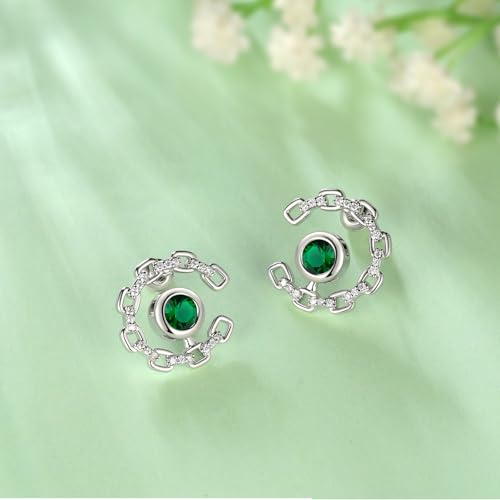 Elegant C-Shaped Crystal Stud Earrings with Birthstone Earring Silver Plated Fashion Jewelry for Women CE0003 - color: Green-May