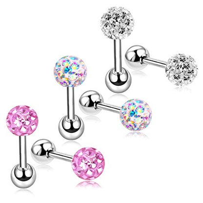 20G Stud Earrings Set for Girls Sensitive Ears with Screw on Safety Backs Surgical Steel Womens Tragus Cartilage Piercing Jewelry Hypoallergenic