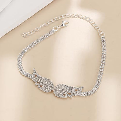 Fesciory Silver Ankle Bracelets for Women, Adjustable Rhinestone Pendant Tennis Anklet, Butterfly Heart Infinite Diamond Summer Beach Foot Chain Jewelry Gifts - style: Wing