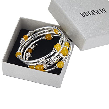 BULINLIN Layered Wrap Bangle Turquoise Bracelet - Bead Bracelet with Natural Agate Stone, Gifts For Women - color: 03-Yellow