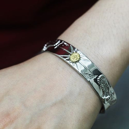 Innocence S925 Silver-Plated Antique Wide Feather Cuff Bracelet For Men Women Adjustable Retro Twisted Feathers Bracelets Gift Jewelry - color: Eagle