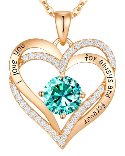 CDE S925 Silver Engraved Forever Love Heart Birthstone Necklaces for Women | 5A CZ,Hypoallergenic,Nickel-Free & Lead-Free Pendant,Anniversary Christmas Wedding Birthday Gift for Wife Girlfriend - color: 12-Dec, style: Rose Gold Plated