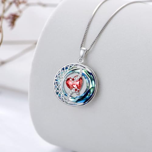 TOUPOP Birthstone Necklace Women Sterling Silver Moon Star Birthday Jewelry | Celtic Moon Pendant with Blue Crystal Anniversary Christmas Jewelry Gifts for Wife Mom Her - color: A-01-Garnet
