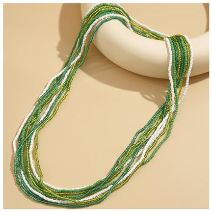 8Pcs Colorful Beads Waist Chain Sets Summer Beach Multi-layered Beaded Belly Chain Sexy Bikini Elastic Adjustable Waist Body Chain Beads Body Accessories Jewelry for Women - style: Green