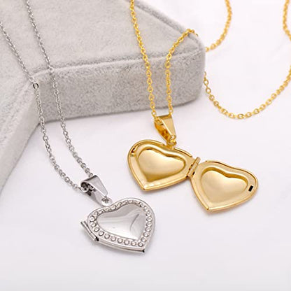 Paialco Heart Shaped Locket Pendant Necklace for Women - color: Set Diamond-White