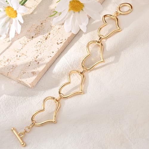 14K Gold & Silver Plated Lightweight Link Bracelet for Women | Stackable Bracelets ,14K Gold Plated Bracelets with CZ,Lightweight Trendy Chain Bracelet Jewelry Gift - style: gold heart
