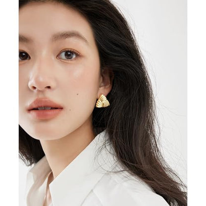 Statement Chunky Gold Earrings for Women Unique Square Stainless Steel Heaven Mayhem Button Stud Earrings Trendy Jewelry - style: Gold Triangle