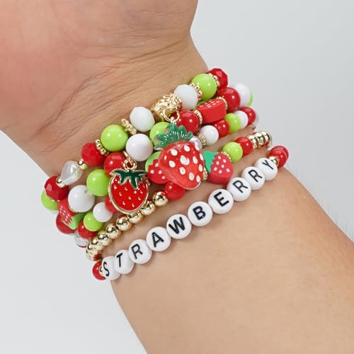 Twinfree Bohemian Cute Fruit Banana Cherry Strawberry Pineapple Mango Polymer Clay Beaded Stackable Stretch Bracelets - color: Color 12