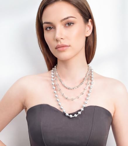Noessla Layered Beaded Necklaces for Women - 3 Strand Boho Statement Choker Fashion Jewelry Gifts - color: Silver