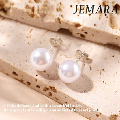 JEMARA Sterling Silver Stud Earrings for Women Pearl Earrings Non Tarnish | Hypoallergenic 925 Sterling Silver Pearl Cubic Zirconia Studs Set Trendy Earrings for Sensitive Ears 6 Pairs - color: 6Pairs Pearl-Silver