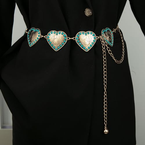 ILuvatar Western Metal Concho Belt for Women Cowgirl Waist Chain for Women Dress Pants Adjustable - color: Gold-s54