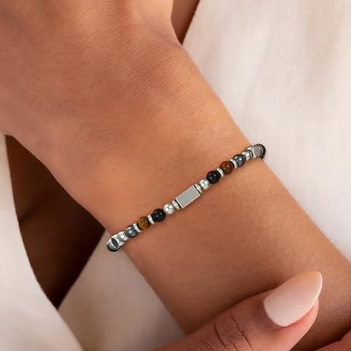 Natural Healing Crystal Bracelet for Women, Triple Protection Anxiety Relief New Beginnings Good Luck Empath Protection Jewelry Gift for Friends Daughter Mom 6.5+1.8 Inches - color: Protection-S