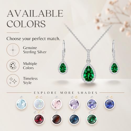 Jewelry Sets for Women, Necklace and Earring Sets for Women, Birthstone Jewelry, Genuine or Synthetic Gemstones, Teardrop Necklace and Dangle Earrings, Pendant Necklace, Sterling Silver Jewelry - color: Simulated Emerald