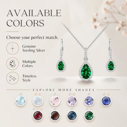 Jewelry Sets for Women, Necklace and Earring Sets for Women, Birthstone Jewelry, Genuine or Synthetic Gemstones, Teardrop Necklace and Dangle Earrings, Pendant Necklace, Sterling Silver Jewelry - color: Simulated Emerald