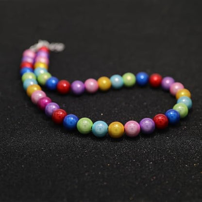 Long Simulated 10mm AAA Pearl Strand Necklace for Women Multicolor Pearl Choker Necklace 1920s Pearl Statement Necklace Costume Jewelry - color: 10mm Multicolor Reflective