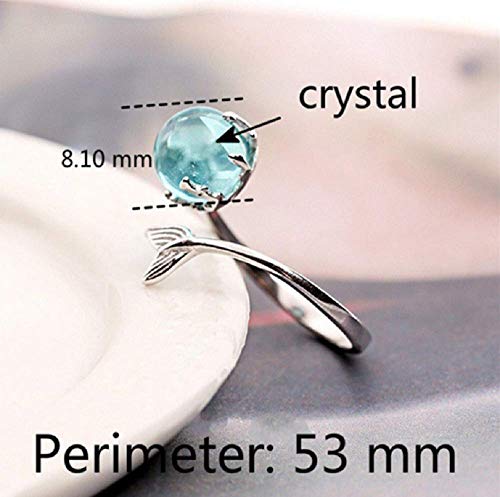 Duan Ocean Blue Opal Mermaid Fish Tail Finger Toe Rings Sterling Silver Plated Blue Crystal Adjustable Free Size Open Ring