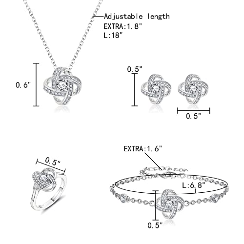 EleQueen Jewelry Set for Women, Silver/Gold/Rose Gold/Plated Sparkle Cubic Zirconia Flower Bud Bridal Necklace Earrings Bracelet Ring Sets for Wedding Prom - color: Silver