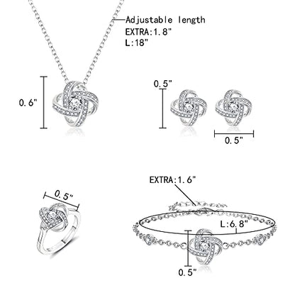 EleQueen Jewelry Set for Women, Silver/Gold/Rose Gold/Plated Sparkle Cubic Zirconia Flower Bud Bridal Necklace Earrings Bracelet Ring Sets for Wedding Prom - color: Silver