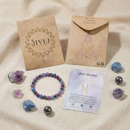 Bivei Protection Crystal Healing Bracelet | 8MM Strength Bracelet Spiritual Stretch Beaded Jewelry for Women Men Gift - color: Quit Alcohol, size: Medium 6.8-7.3 inch