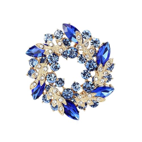 Rhinestone Flower Brooch for Women Sparkling Cubic Zirconia Wreath Brooch Pin Vintage Crystal Wheat Ear Flower Pin Elegant Clothing Hat Bag Accessories Christmas Wedding Bridal Birthday Jewelry - color: Blue 1