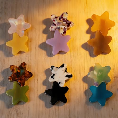 6PCS Acrylic Resin Stars Hair Clips, Geometric Alligator Cute & Fun Hair Clips for Women Girl, Non-Slip Large Barrettes, Hair Accessories for Women Ladies