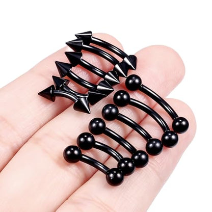 Eyebrow Piercing Jewelry Internally Threaded Surgical Steel Curved Barbell Tiny Eyebrow Ring Vertical Labret Lip Jewelry Ear Rook Navel Small Belly Button Ring for Women Men 18g 16g 14g - color: black,14g
