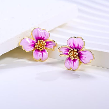 Clip on Earrings Women, 14K Gold Plated Earrings for Sensitive Ears, Fashion Women's Earrings Jewelry Birthday Gift for Wife Grandma Daughter Girls on Christmas Thanksgiving - color: Cherry Blossom Purple Gradient Color Earrings