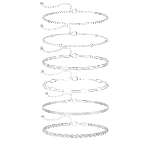 Gold Bracelets Sets for Women Waterproof | Non Tarnish Gold Plated Cuban Paperclip Link Chain Stackable，Trendy Jewelry Accessories Gifts for Women - style: 6Pcs BRACELET SET-06