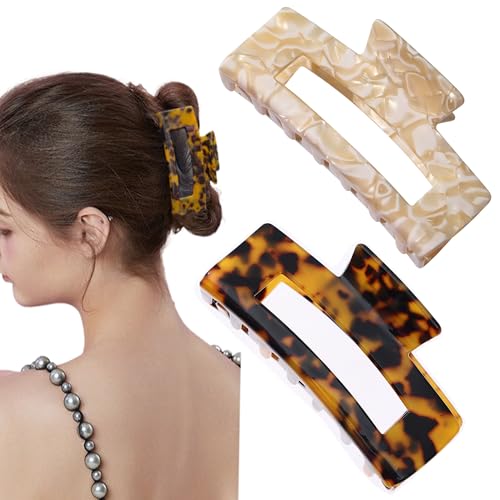 2 Pack Hair Claw Clips for Women Tortoise Shell Large Claw Hair Clips for Thin to Thick Hair Rectangle Hair Jaw clips - color: 2 Colors C