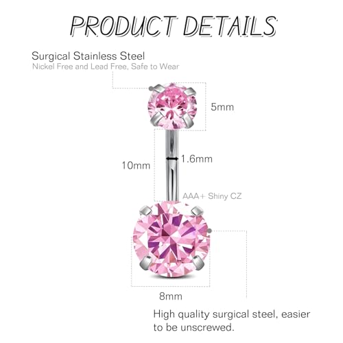FECTAS 14g Belly Button Rings Surgical Steel CZ Petite Navel Ring for Women Body Piercing Jewelry Petite select Barbell Len 6mm 8mm 10mm 12mm 14mm Silver - style: silver4-2pcs-10mm bar