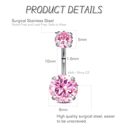 FECTAS 14g Belly Button Rings Surgical Steel CZ Petite Navel Ring for Women Body Piercing Jewelry Petite select Barbell Len 6mm 8mm 10mm 12mm 14mm Silver - style: silver4-2pcs-10mm bar