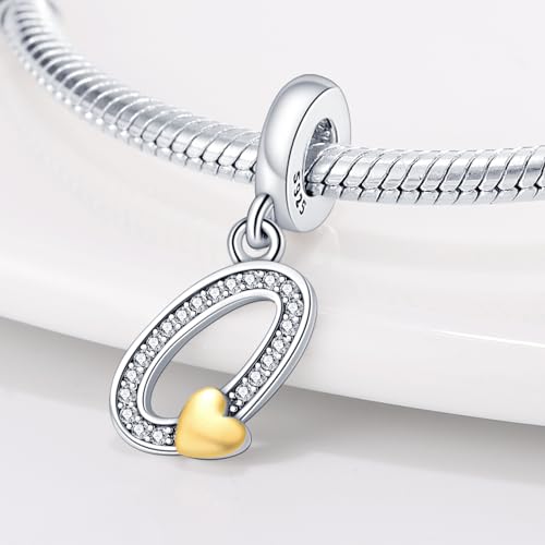 HappyStar Sterling Silver Letter Charms for Bracelets Alphabet Initial Dangle Charms Bead fit Pandora Bracelets Jewelry Gifts for Women - color: Letter charms O
