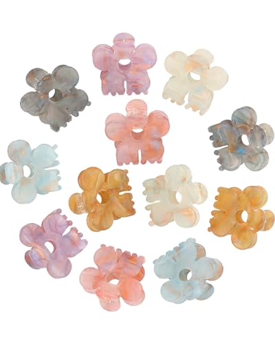 Molans 12 Pcs Small Hair Clips Mini Claw Jaw Clips Women Girls Thin Hair | Tiny Short Acrylic Cute Clips Non Slip Little Hair Accessories Clamps for Half Updo Styling Fine Hair Bangs Kids Toddlers - color: Sequins(Flower)