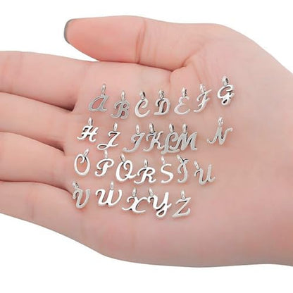 Alphabet Letter Charms,Mini A-Z Alphabet Charm Pendant Bead for DIY Personalized Jewelry Making Findings(4 sets/104pcs) - color: Silver